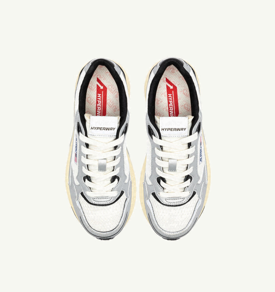 HYPERWAY EN CUIR SYNTHÉTIQUE ET MESH BLANC ARGENT ET NOIR