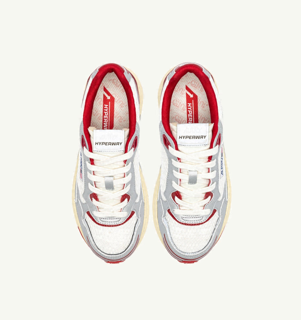 HYPERWAY EN CUIR SYNTHÉTIQUE ET MESH BLANC ARGENT ET ROUGE