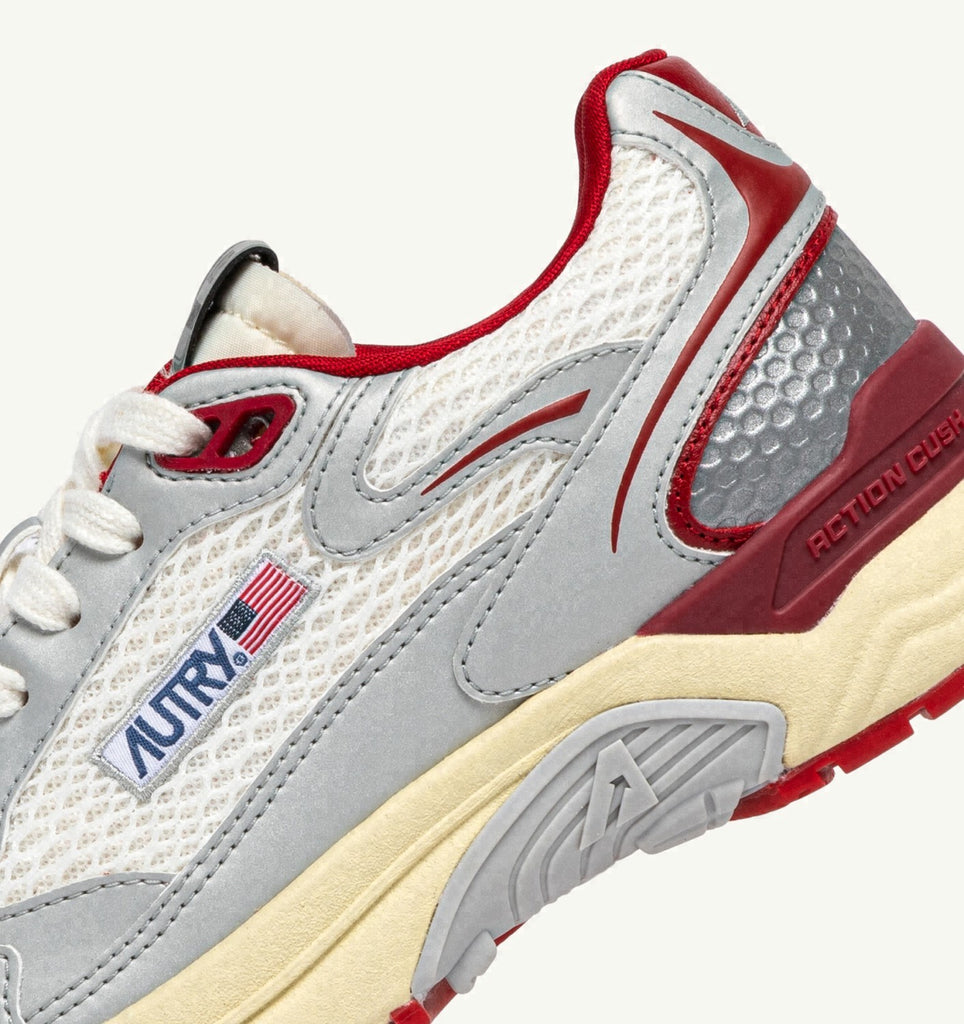HYPERWAY EN CUIR SYNTHÉTIQUE ET MESH BLANC ARGENT ET ROUGE