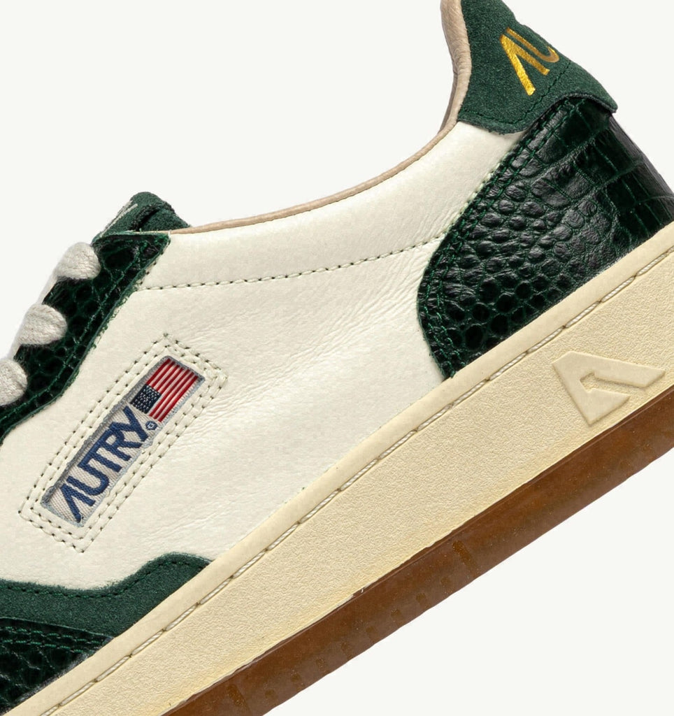 MEDALIST LOW EN CUIR MARSHMALLOW ET VERT