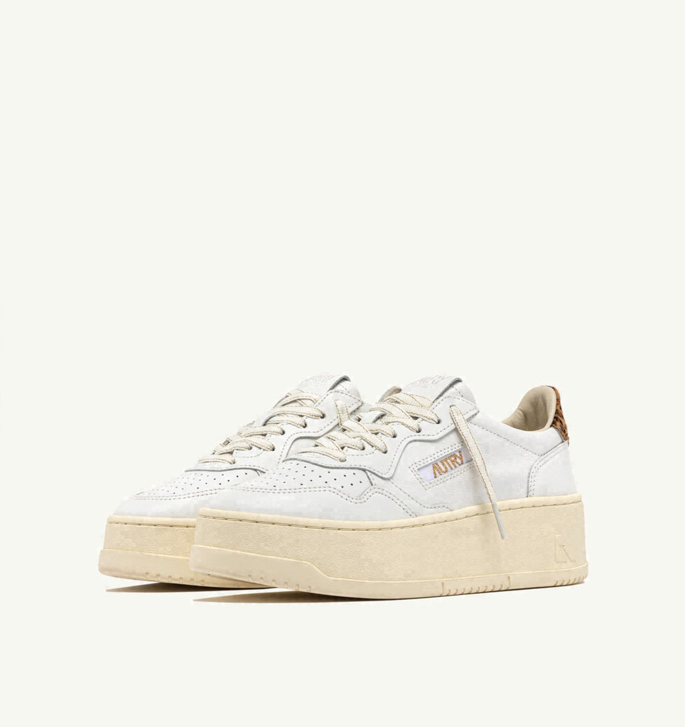 MEDALIST PLATFORM EN CUIR BLANC ET LÉOPARD