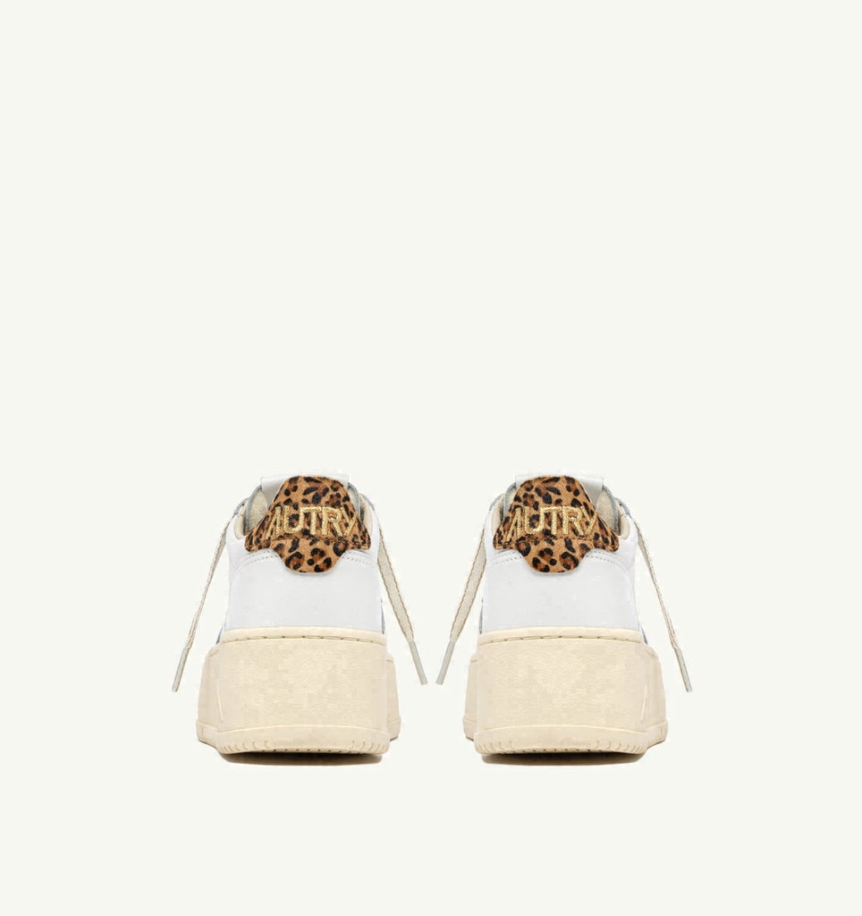 MEDALIST PLATFORM EN CUIR BLANC ET LÉOPARD