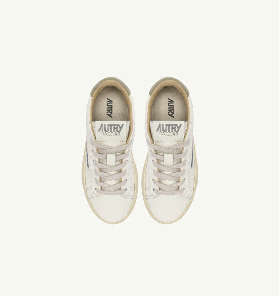 DALLAS KIDS LOW EN CUIR MARSHMALLOW ET GRAY GREEN