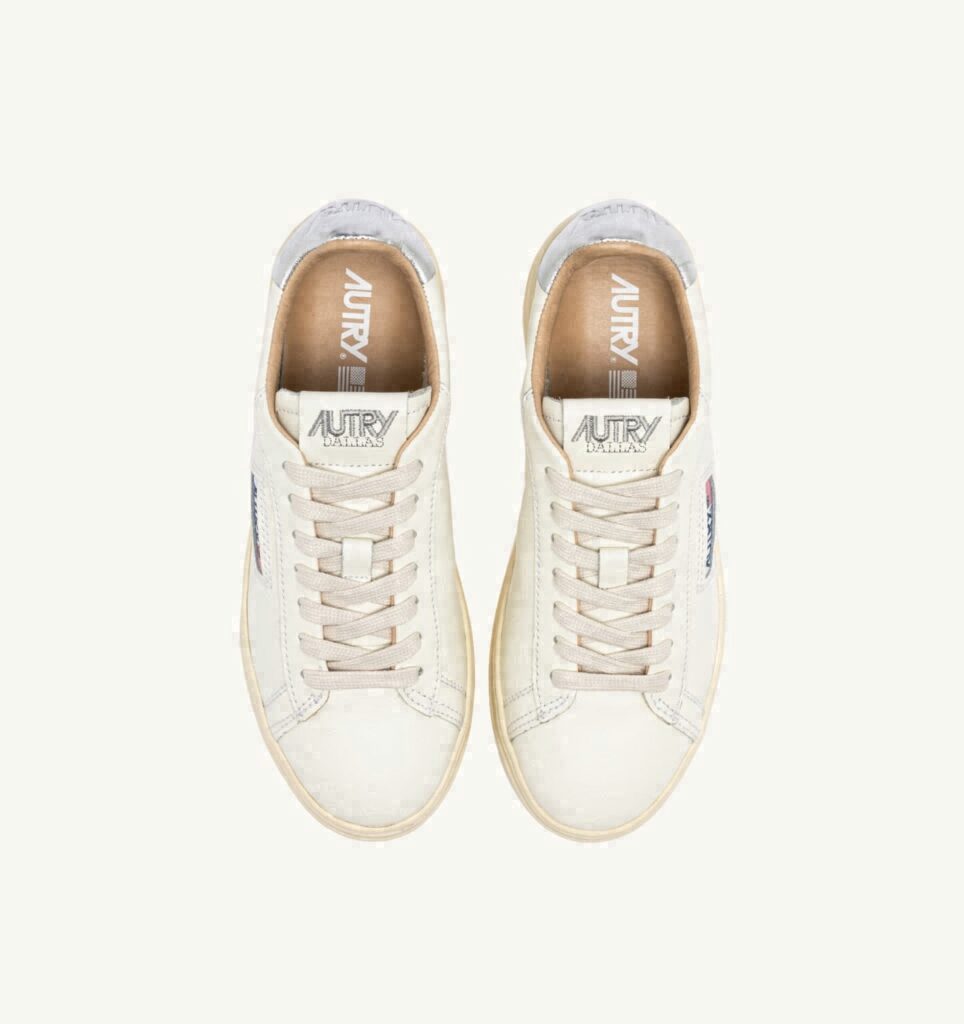 DALLAS LOW EN CUIR BLANC ET ARGENT