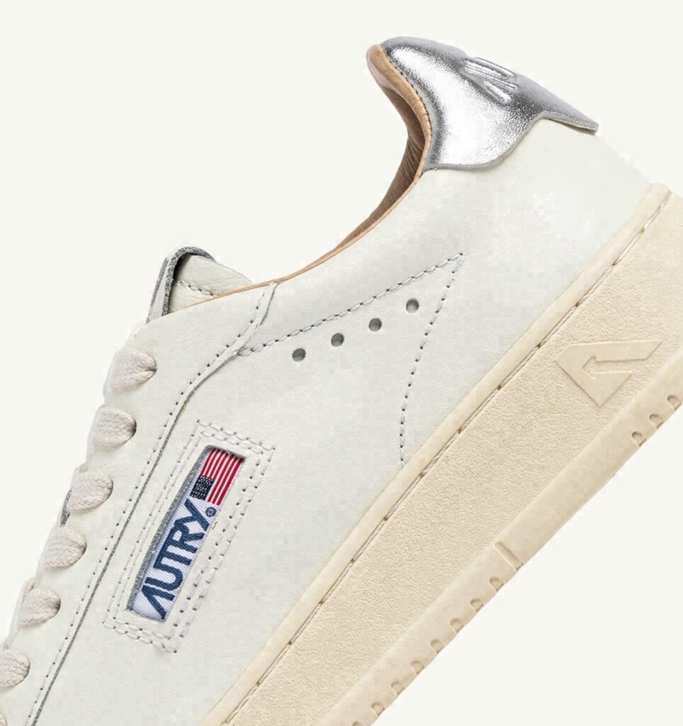 DALLAS LOW EN CUIR BLANC ET ARGENT