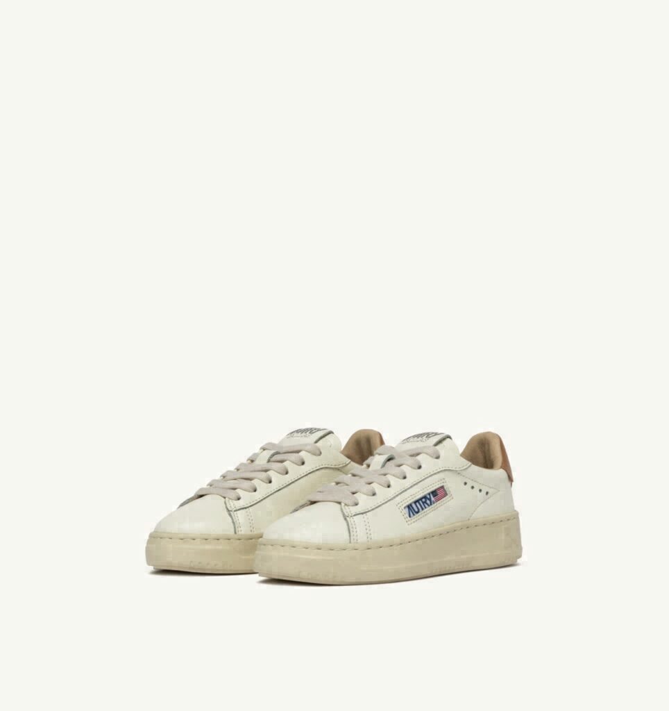 DALLAS KIDS LOW EN CUIR MARSHMALLOW ET BROWN SUGAR
