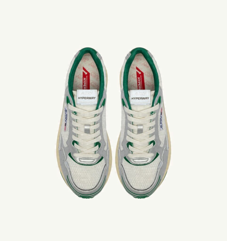 HYPERWAY EN CUIR SYNTHÉTIQUE ET MESH BLANC ARGENT ET AMAZON