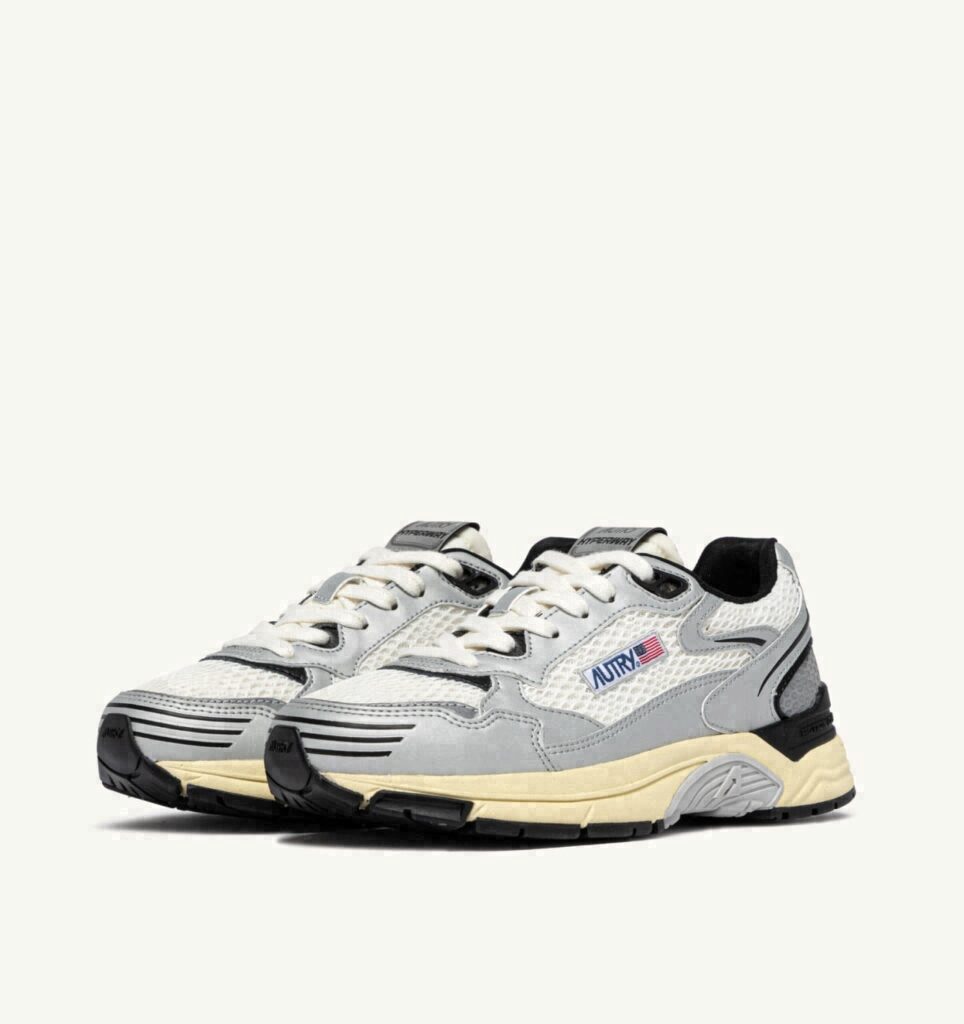 HYPERWAY EN CUIR SYNTHÉTIQUE ET MESH BLANC ARGENT ET NOIR