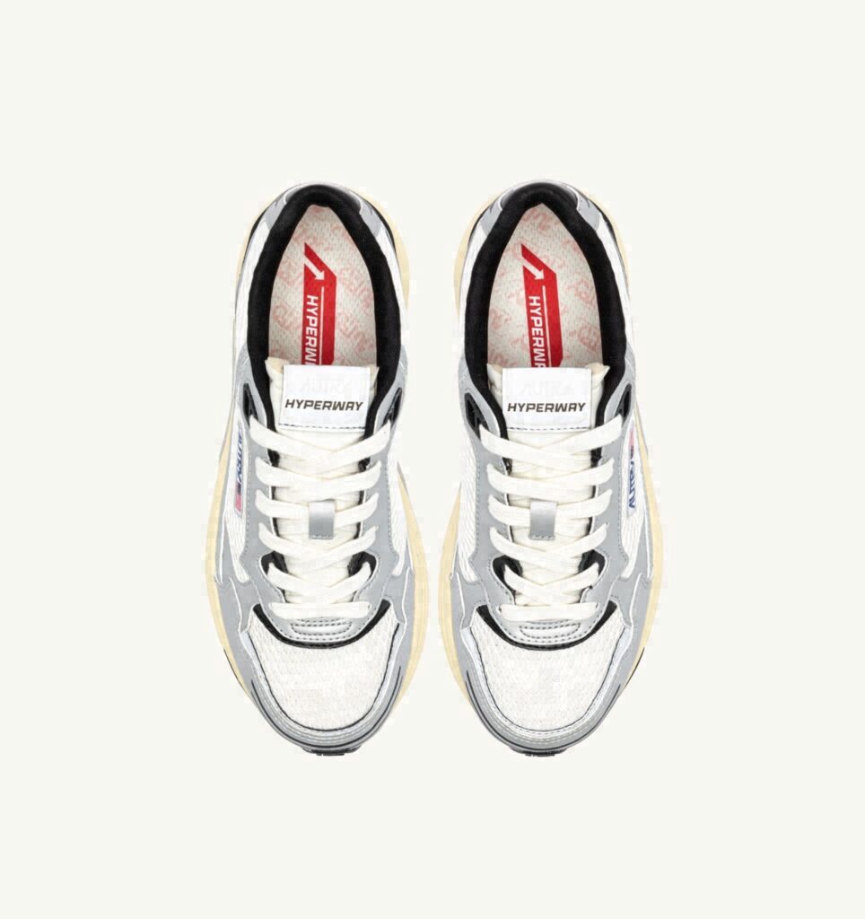 HYPERWAY EN CUIR SYNTHÉTIQUE ET MESH BLANC ARGENT ET NOIR
