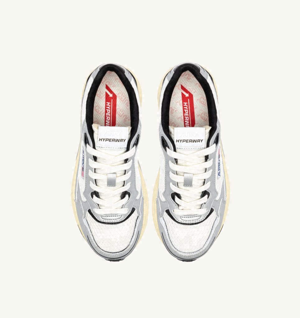 HYPERWAY EN CUIR SYNTHÉTIQUE ET MESH BLANC ARGENT ET NOIR