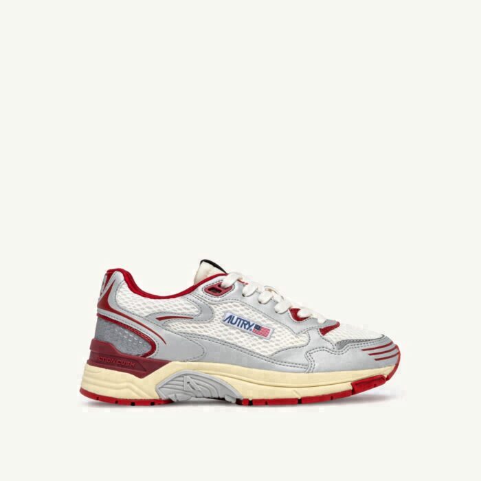 HYPERWAY IN WHITE SILVER AND RED SYNTHETIC LEATHER AND MESH