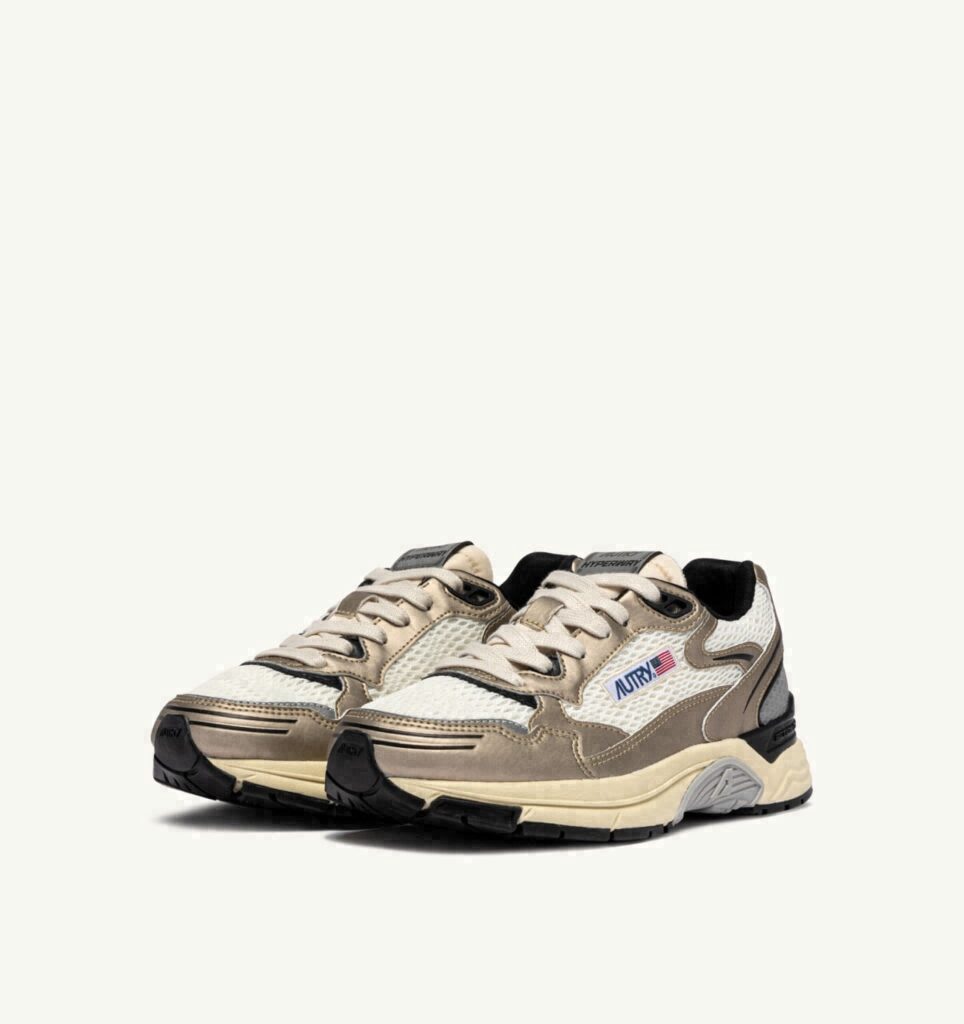 HYPERWAY EN CUIR SYNTHÉTIQUE ET MESH WHISPER WHITE PLATINE ET NOIR
