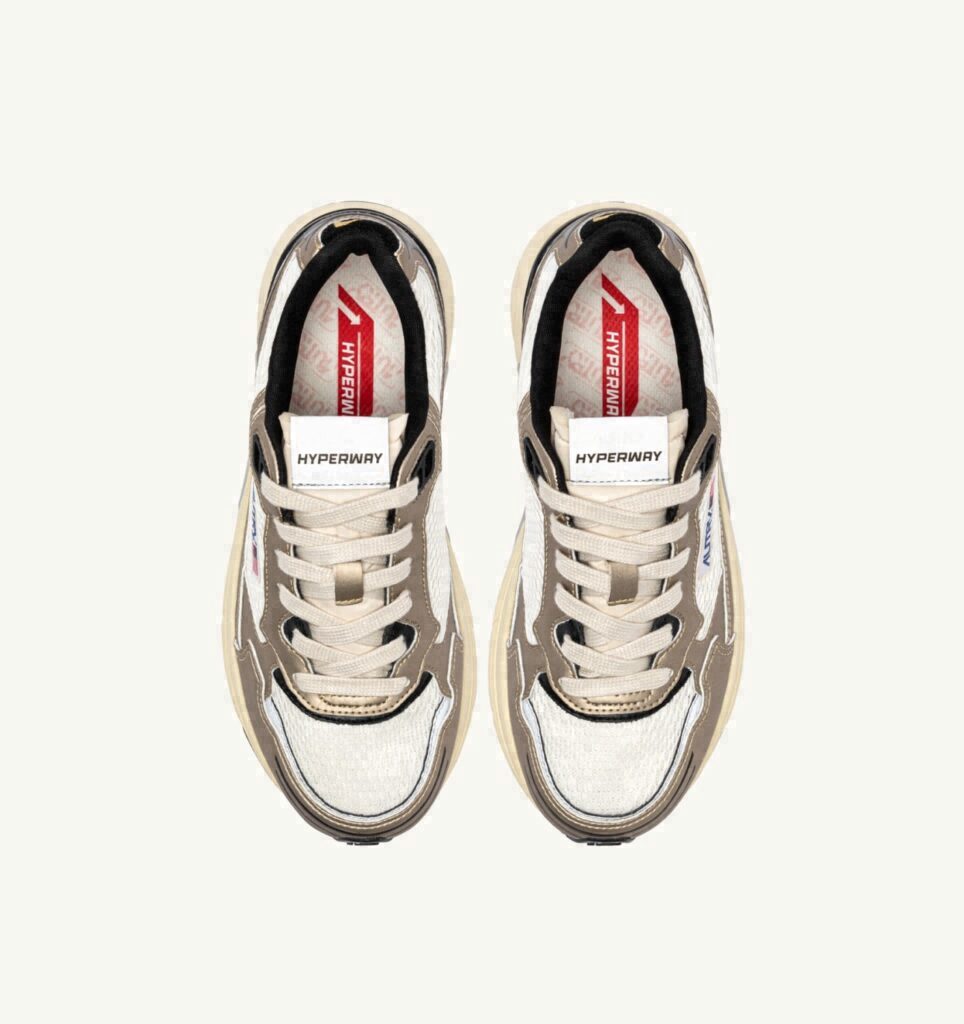 HYPERWAY EN CUIR SYNTHÉTIQUE ET MESH WHISPER WHITE PLATINE ET NOIR