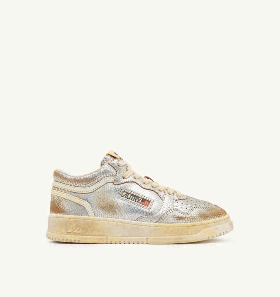 MED-WAY SUPER VINTAGE EN CUIR 'PRINT SNAKE' SILVER ET MARSHMALLOW