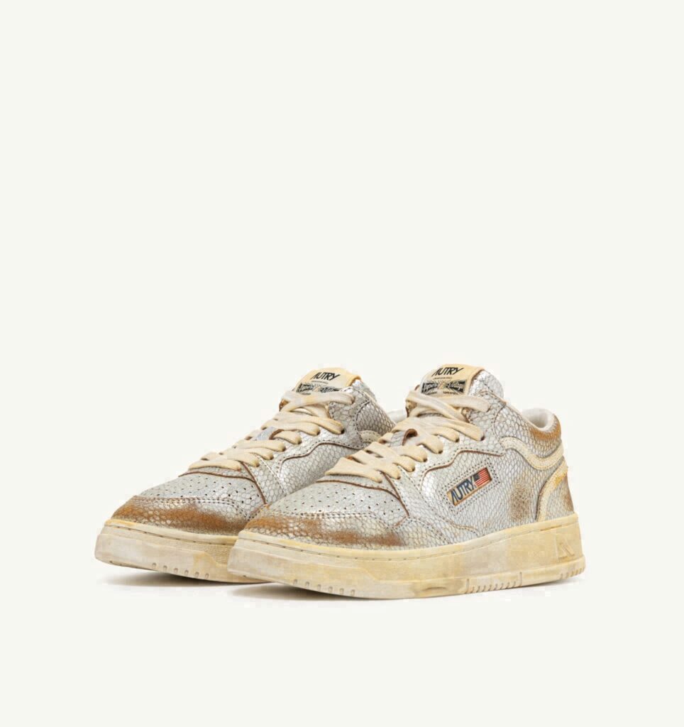 MED-WAY SUPER VINTAGE EN CUIR 'PRINT SNAKE' SILVER ET MARSHMALLOW