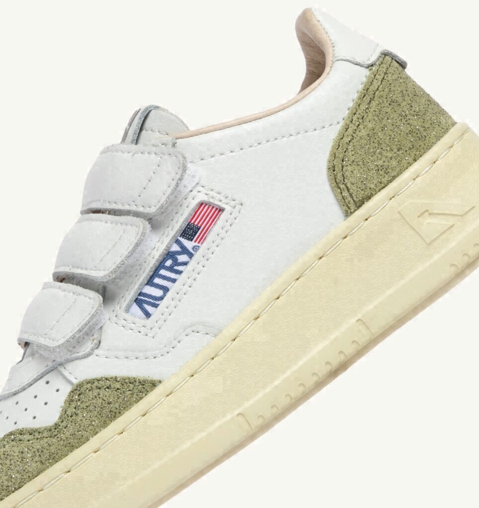MEDALIST KIDSTRIPES EN CUIR BLANC ET CUIR PAILLETTES SAUGE