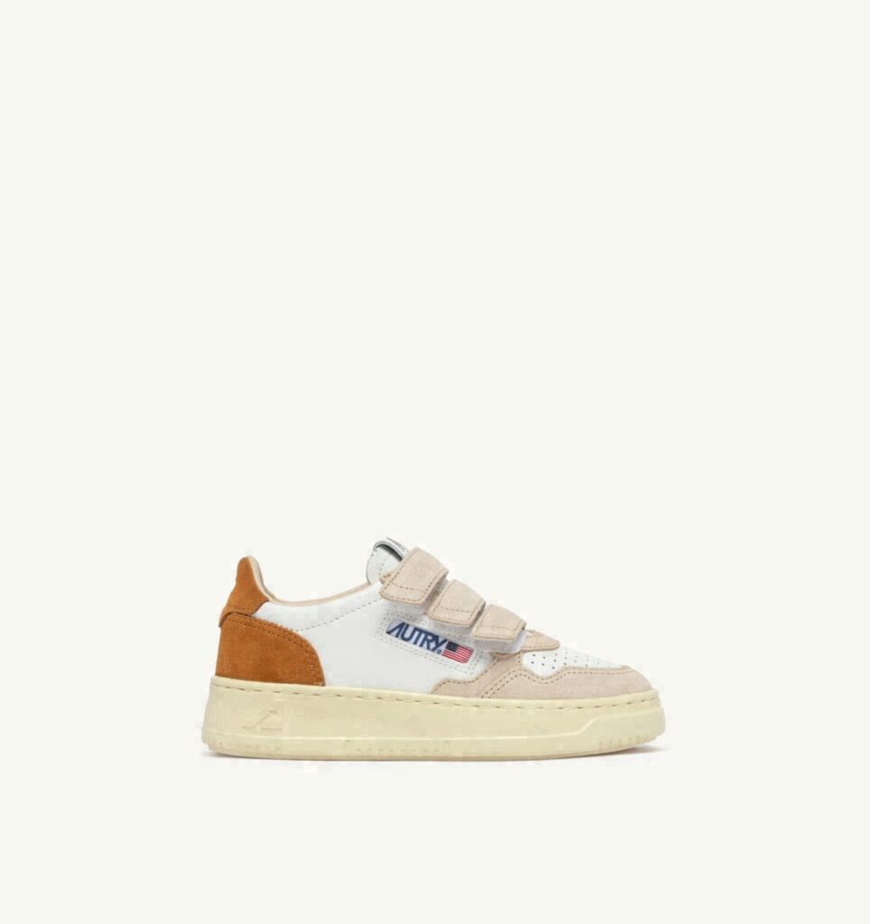 MEDALIST KIDSTRIPES EN CUIR BLANC ET DAIM BROWN MUSCAT ET SAND