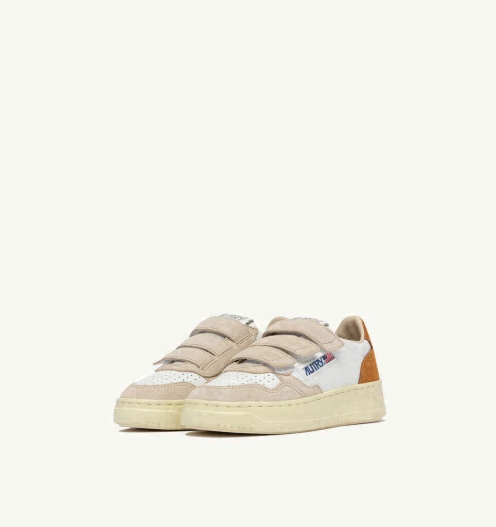 MEDALIST KIDSTRIPES EN CUIR BLANC ET DAIM BROWN MUSCAT ET SAND