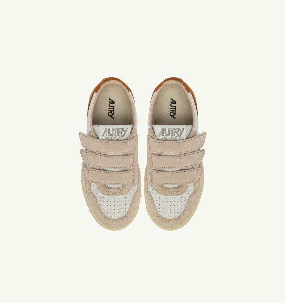 MEDALIST KIDSTRIPES EN CUIR BLANC ET DAIM BROWN MUSCAT ET SAND
