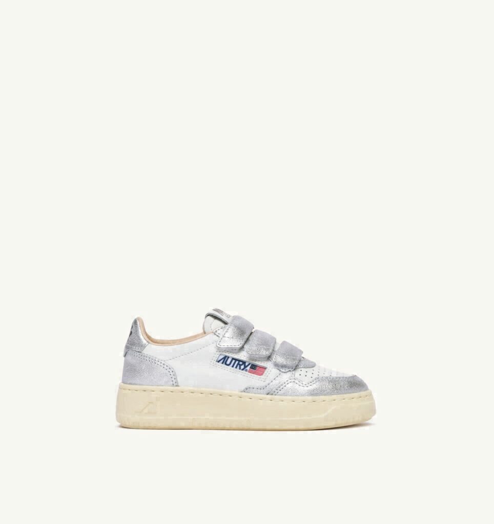MEDALIST KIDSTRIPES LOW BICOLOR EN CUIR BLANC ET ARGENT