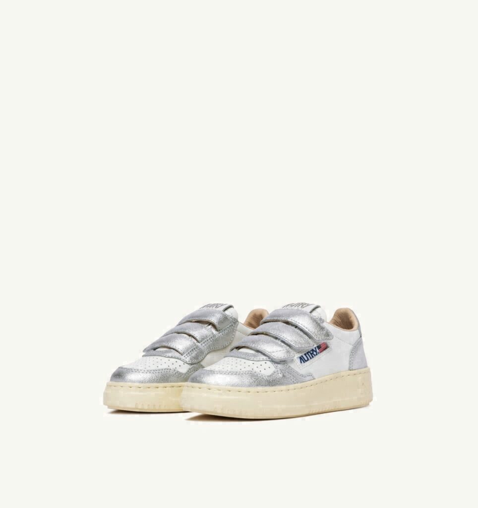 MEDALIST KIDSTRIPES LOW BICOLOR EN CUIR BLANC ET ARGENT