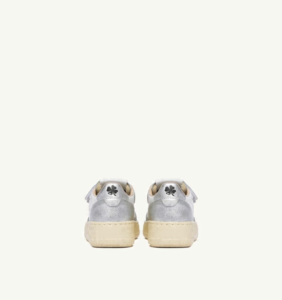 MEDALIST KIDSTRIPES LOW BICOLOR EN CUIR BLANC ET ARGENT