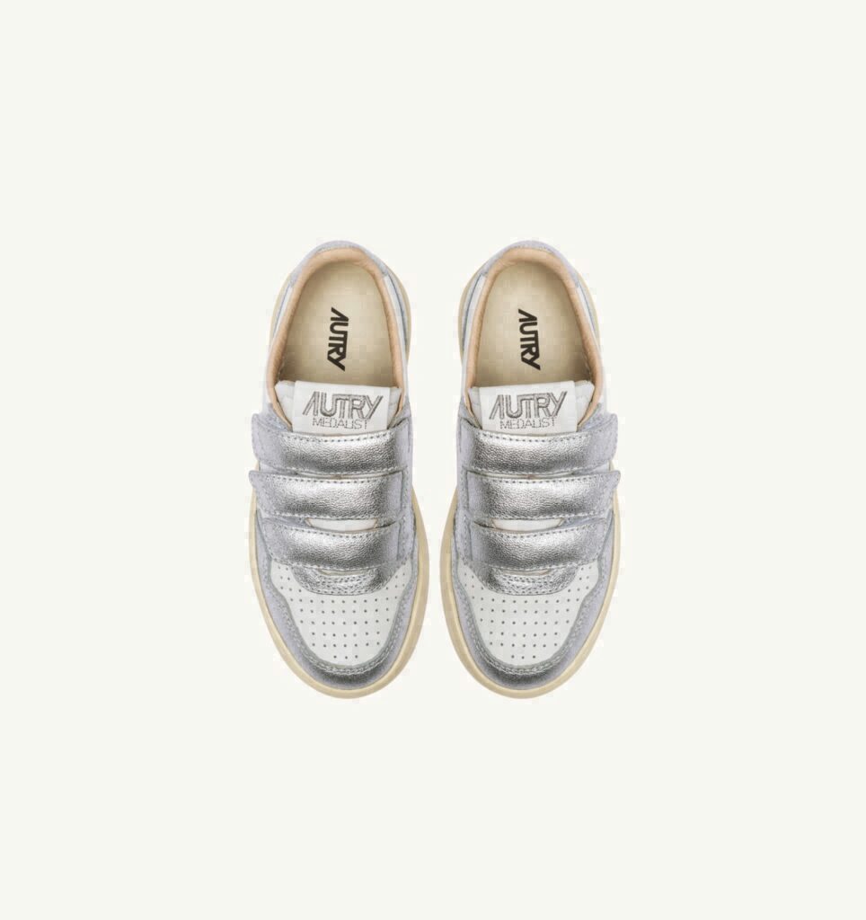 MEDALIST KIDSTRIPES LOW BICOLOR EN CUIR BLANC ET ARGENT