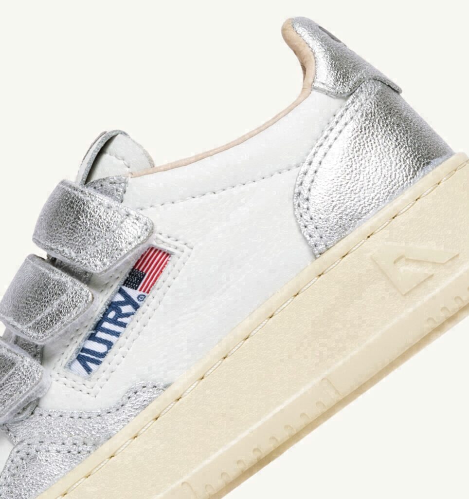 MEDALIST KIDSTRIPES LOW BICOLOR EN CUIR BLANC ET ARGENT