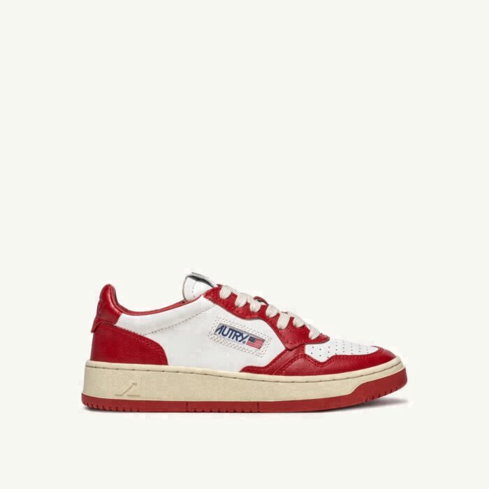 MEDALIST LOW BICOLOR IN WHITE AND RED LEATHER