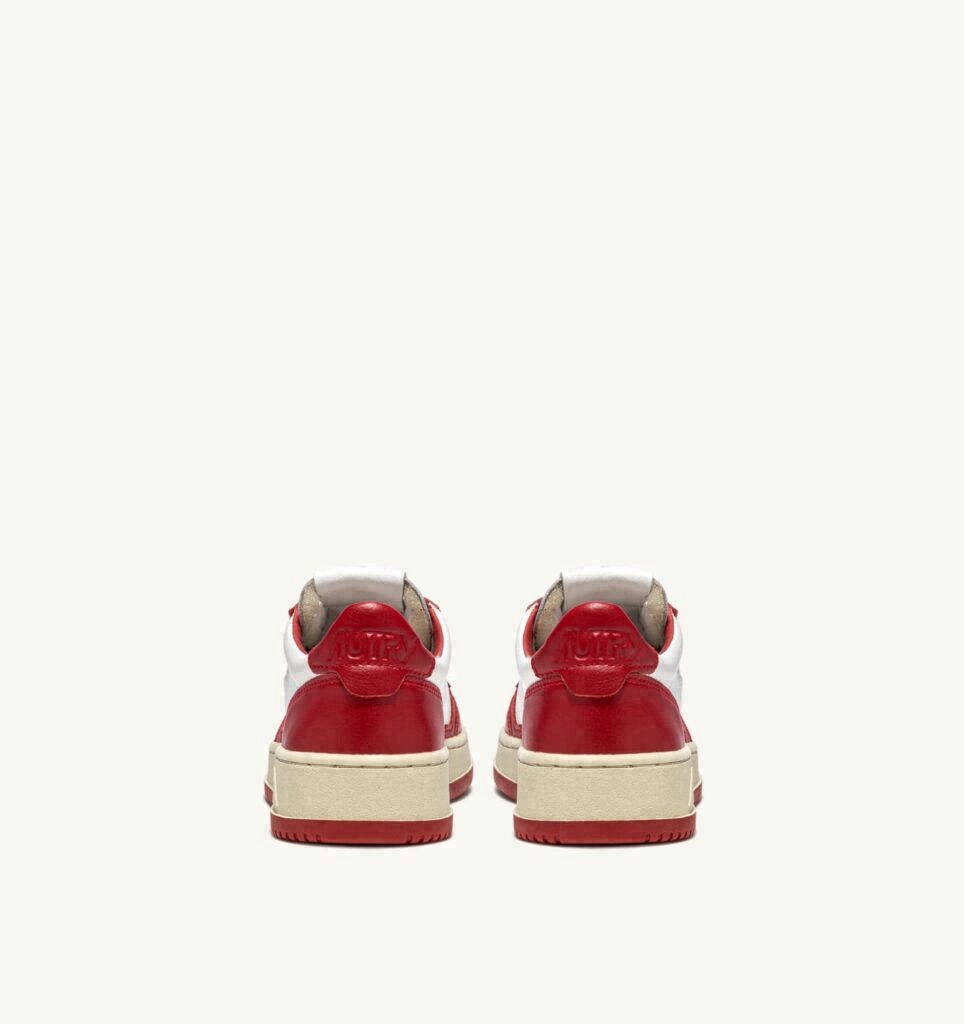 MEDALIST LOW BICOLOR EN CUIR BLANC ET ROUGE