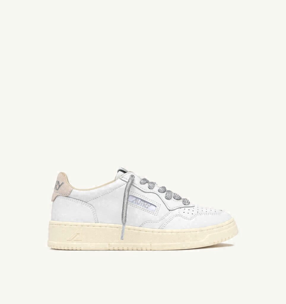 MEDALIST LOW EN CUIR BLANC ET DETAILS LUREX ARGENT