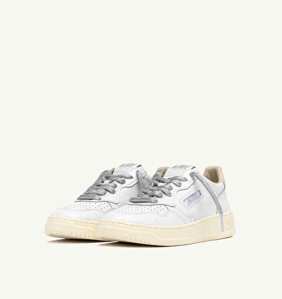 MEDALIST LOW EN CUIR BLANC ET DETAILS LUREX ARGENT