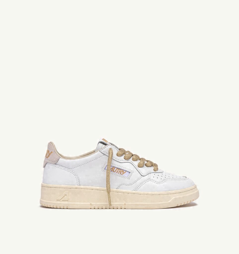 MEDALIST BASSE EN CUIR BLANC ET DETAILS LUREX OR