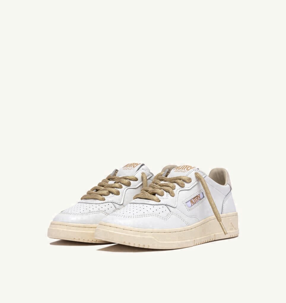 MEDALIST BASSE EN CUIR BLANC ET DETAILS LUREX OR