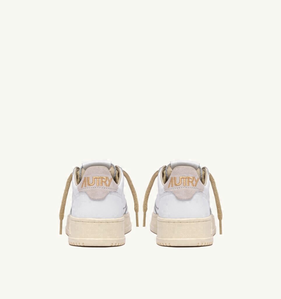 MEDALIST BASSE EN CUIR BLANC ET DETAILS LUREX OR