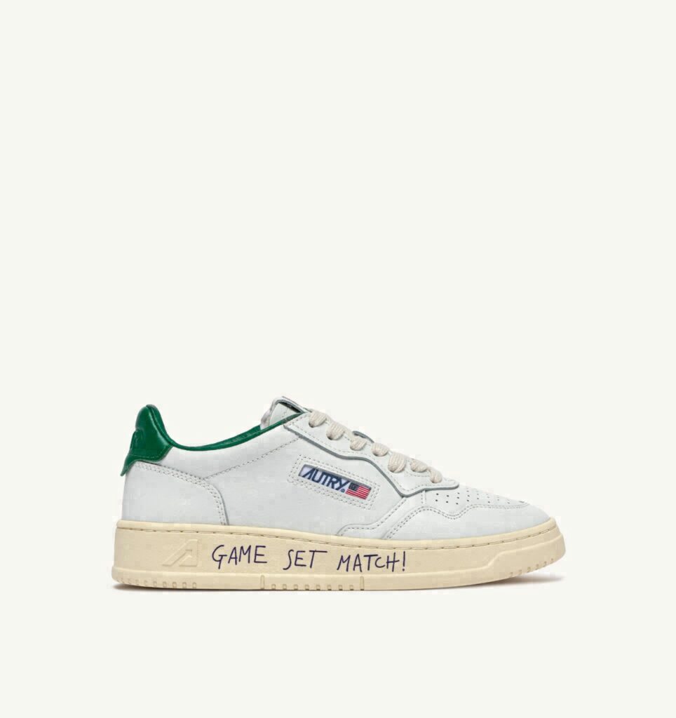 MEDALIST LOW EN CUIR BLANC ET GREEN JACKET AVEC LETTERING
