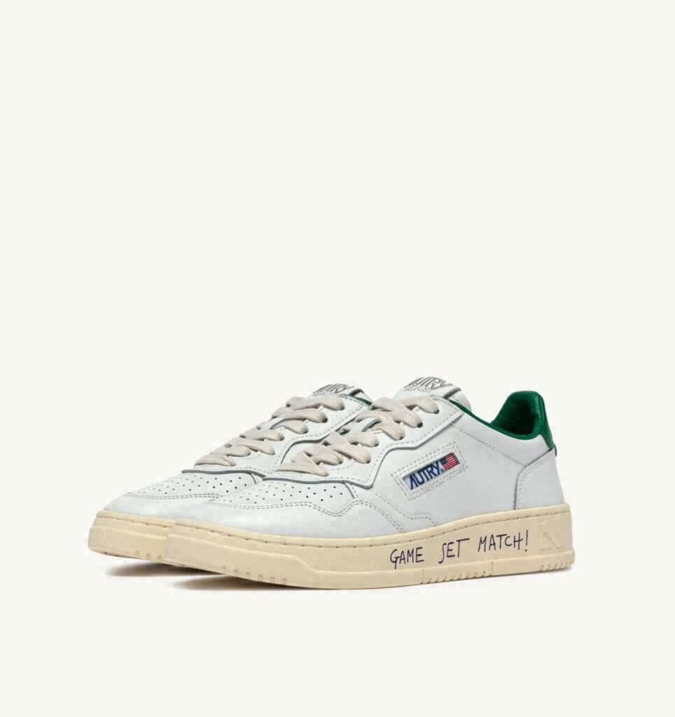 MEDALIST LOW EN CUIR BLANC ET GREEN JACKET AVEC LETTERING