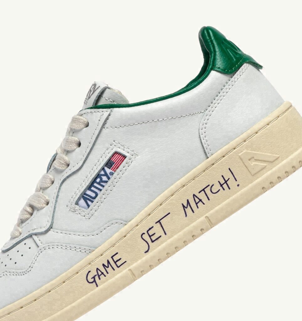 MEDALIST LOW EN CUIR BLANC ET GREEN JACKET AVEC LETTERING