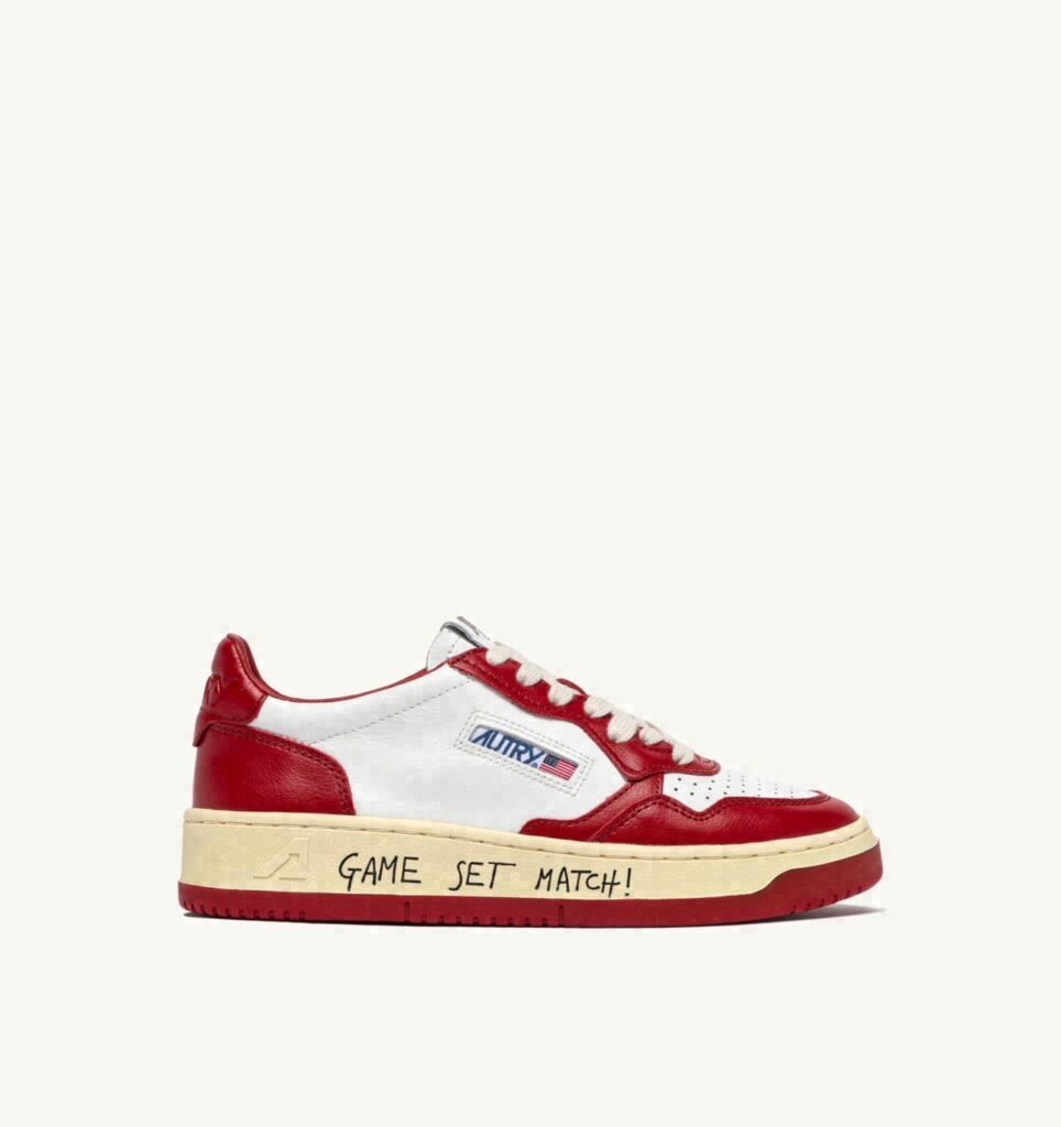 MEDALIST LOW EN CUIR BLANC ET ROUGE AVEC LETTERING