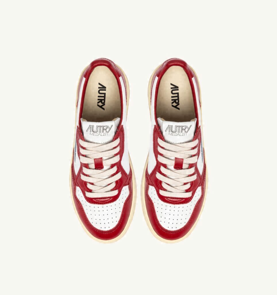MEDALIST LOW EN CUIR BLANC ET ROUGE AVEC LETTERING