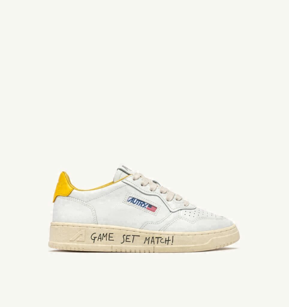 MEDALIST LOW EN CUIR BLANC ET SLICKER AVEC LETTERING
