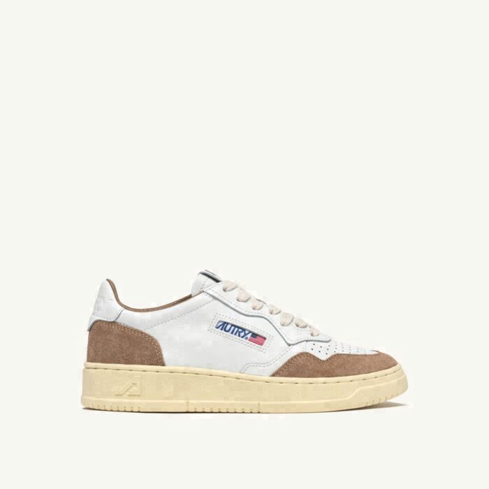 MEDALIST LOW IN WHITE LEATHER AND ANTELOPE SUEDE