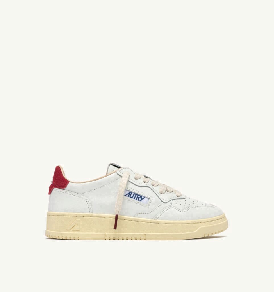 MEDALIST LOW EN CUIR BLANC ET DAIM DEEP CLARET