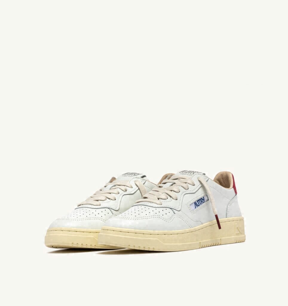 MEDALIST LOW EN CUIR BLANC ET DAIM DEEP CLARET