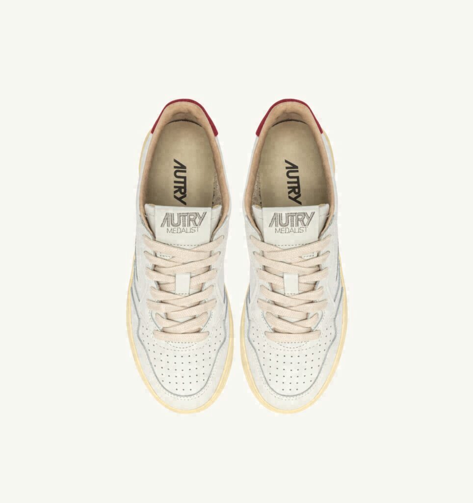 MEDALIST LOW EN CUIR BLANC ET DAIM DEEP CLARET