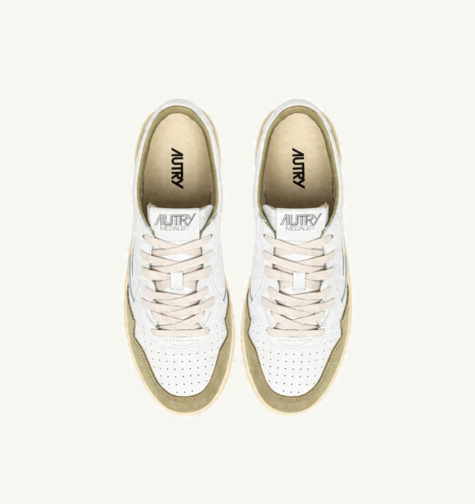MEDALIST LOW EN CUIR BLANC ET DAIM GRAY GREEN