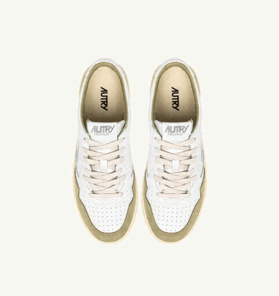 MEDALIST LOW EN CUIR BLANC ET DAIM GREY GREEN
