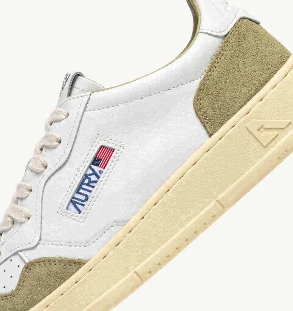 MEDALIST LOW EN CUIR BLANC ET DAIM GREY GREEN