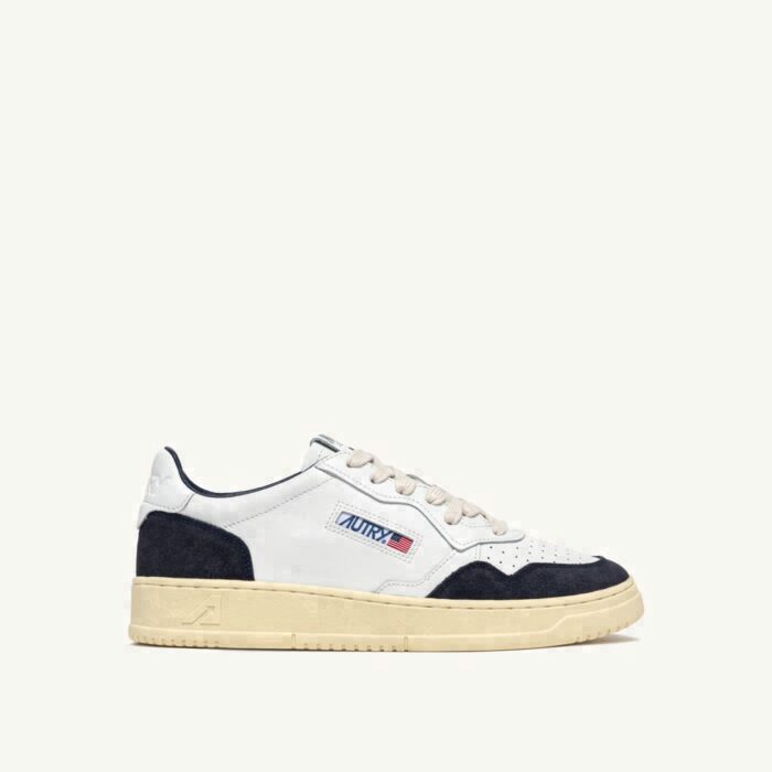 MEDALIST LOW IN WHITE LEATHER AND OCEAN SUEDE