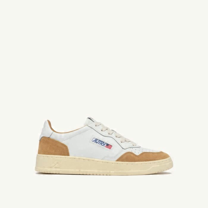 MEDALIST LOW IN WHITE LEATHER AND COPPER SUEDE